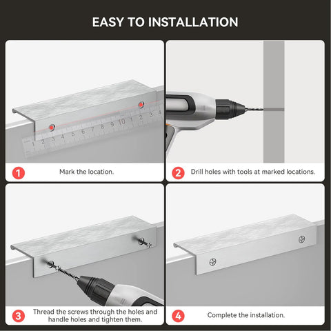 Step-by-step installation guide for Brushed Nickel 10 Pack 5 Inch Edge Finger Cabinet Pulls Aluminum Alloy Hardware.