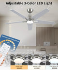 52 Inch Ceiling Fan With Lights And Remote, Brushed Nickel Finish, Quiet DC Motor, Six Speeds, 3CCT Dimmable in living room