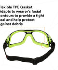 Rear view of Solus 1000 Series Safety Glasses with Scotchgard No-Fog Coating, clear lenses, TPE gasket, and elastic strap.