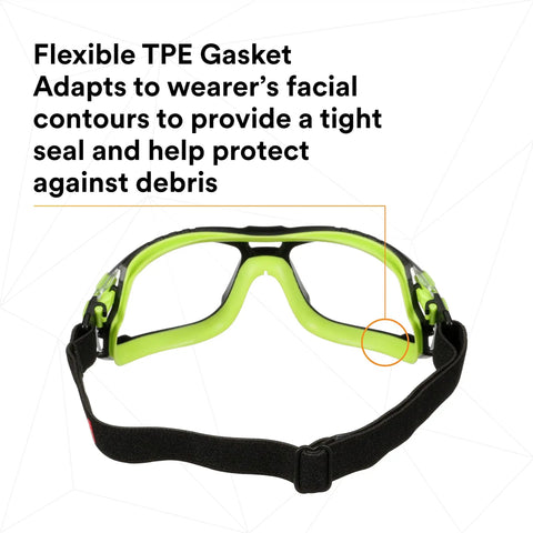 Rear view of Solus 1000 Series Safety Glasses with Scotchgard No-Fog Coating, clear lenses, TPE gasket, and elastic strap.