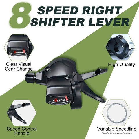 Dope 8 Speed Bike Shifter Lever Set For 3x8 Drivetrain, featuring right 8-speed shifter with visual gear window, black design