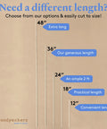Graphic showing various lengths of Straight Up Top Shelf Wooden Square Dowel Rods 1/4 Inch X 18 Inches Long for crafting.