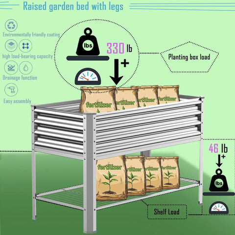 Raised Garden Bed With Legs Built To Last Galvanized Planter Box With Storage Shelf And Drainage Holes 48 By 24 By 32 Inch Heavy Duty