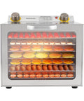 Front view of 8 Tray Electric Food Dehydrator With 400W Power, 0-12 Hour Timer And 86 To 194 F Temperature Control, Stainless Steel Kitchen Dryer for drying fruits and veggies.