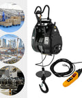 Heavy Duty Electric Hoist With 1102 Lb Capacity And Wired Remote Control Lift For Garage Shop Or Factory Jobs featuring motor and hook.