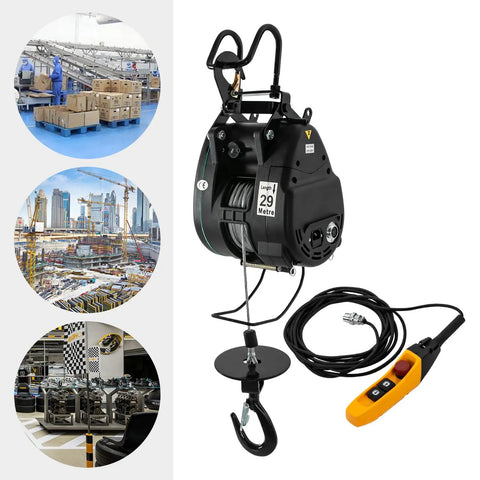 Heavy Duty Electric Hoist With 1102 Lb Capacity And Wired Remote Control Lift For Garage Shop Or Factory Jobs featuring motor and hook.