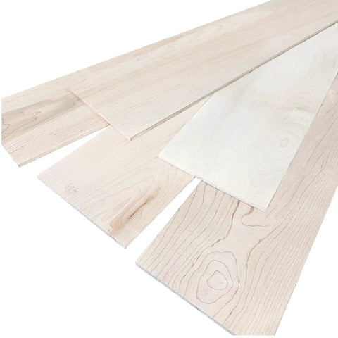 Top Shelf Solid Maple Board Unfinished Wood Plank Kiln Dried One Side Sanded showcasing multiple light-colored wood planks.