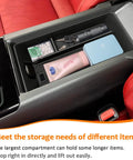 Center Console Tray Organizer For 2025 2026 Toyota Camry XSE XLE SE LE Armrest Storage Box with items inside, installed view