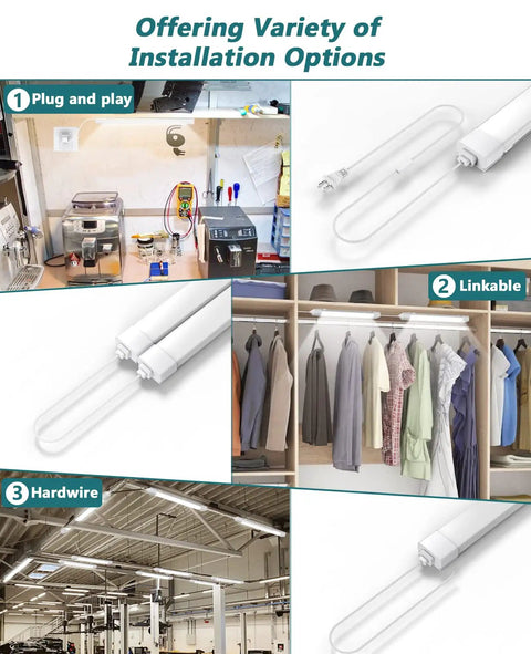 Linkable LED Tube Light Fixture Plug In Two Pack 1800 Lumen 5000 Kelvin Daylight installation options view