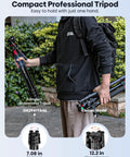 Person holding 68 Inch Fluid Head Camera Tripod For DSLR Camcorders, compact and classic model showcases, outdoor setting.
