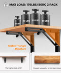 Rugged Matte Black Folding Shelf Brackets, 12 Inch Wall Mounted Hardware For Garage And Workshop with weights