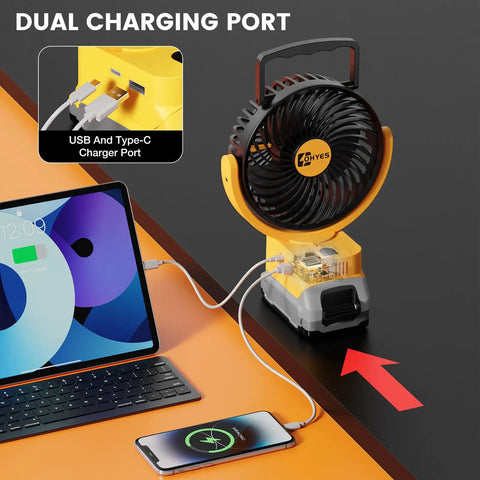Cordless 5 Inch Job Site Fan With Brushless Motor, Variable Speed, USB Fast Charging And LED Light, Compatible With 20V Max Batteries