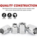 Three Eighths Inch Drive Stubby Socket Set, 14 Piece Six Point Metric Sockets With Mirror Chrome Finish