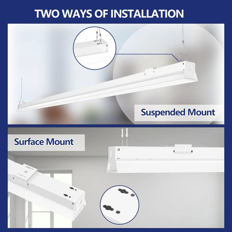 Installation options for 8 Foot LED Shop Light Fixture Hella Bright 110W 12200 Lumens 6000K Cool White Linkable Linear