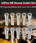 Round Collet Set 10Pcs For CNC Engraving And Milling Lathe Tools 3mm To 20mm Fit displayed against a fiery metalworking background