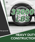 Camper Leveling Kit For RVs Up To 35,000 Lbs With Curved Levelers, shows a heavy-duty construction supporting tires up to 32 inches.