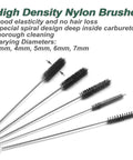 High Density Nylon Brushes in varying diameters for Pro Grade Carburetor Cleaner Tool Kit, designed for thorough cleaning.