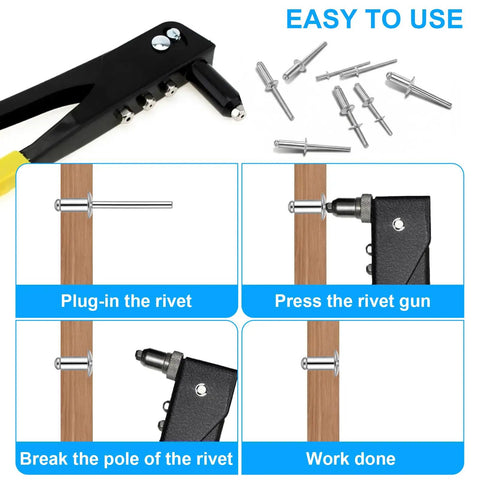 Must Have 1000-Piece Aluminum Pop Rivets Kit With 14 Sizes And Stainless Backup Washers showcases riveting process in wood.