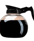 Commercial Coffee Decanter, 64 Ounce Capacity, Impact-Resistant Glass With Black Handle And White Imprint Logo, Schott German Glass