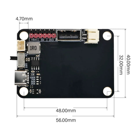 Close-up of Ultra Handy Portable LiPo Battery Module Featuring Usb C Rechargeable 1200 Mah Cell, showing dimensions and ports.