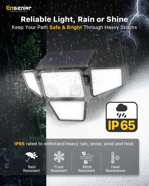 Built Tough 4 Head Motion Sensor Solar Security Flood Lights Bring Beast Mode Brightness To Porches And Yards Wide Angle Detection Ready To Go Dusk To Dawn Two Pack