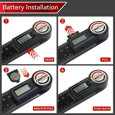 Knockout Digital Protractor And Angle Finder Ruler Dropping Dead On Inside Outside Measurements On A Backlit Display Built Hard For Trade Carpentry And Weekend Builds That Want Zero Headache Precision battery installation steps with clear indicator.