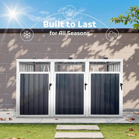 Durable Metal Trash Can Enclosure For Three 50 Gallon Bins Heavy Duty Outdoor Storage Shed With Weatherproof Construction