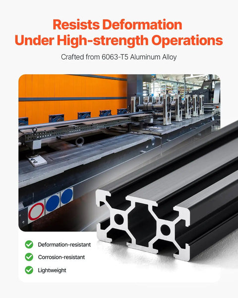 Image of Five 78.7 Inch 2000mm 2040 T Slot Aluminum Extrusion Profiles With European Standard Anodized Linear Rail Beefy High Strength Aluminum Rail For 3D Printers CNC Machines And Laser Engraving Black, showing detailed cross-section and industrial setting.