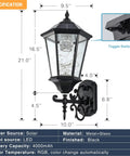 Dimensions and features of Large 21 Inch Solar Wall Lantern Outdoor Light Dimmable Dusk To Dawn Waterproof Aluminum Housing Glass Fixture Two Pack