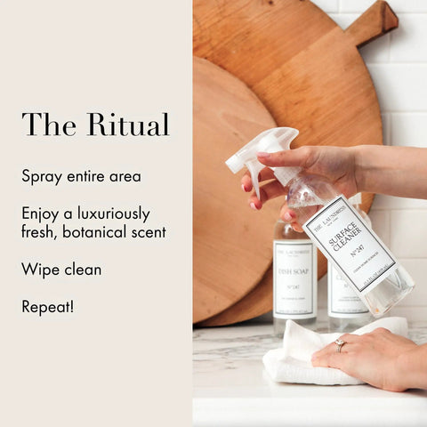 Hand using Go-To All Purpose Surface Cleaner No 247 Scent That Kicks Dirt On Granite Marble Porcelain And Wood 15.5 Fl Oz