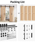 84 Inch Bifold Barn Door with 90 Inch Hardware Kit Included, Space Saving Folding Design, 4 Panel Set, Premium Rustic Style