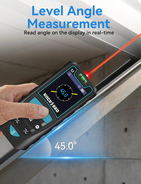Heavy Duty 165 Ft Laser Measure With Rotatable Hd Ips Screen And Four Way Twist For Sweet Angle Reads Packs 12 Measurement Modes Auto Leveling Stake Layout Tool And Five Unit Swaps For Distance Area And Volume Work Whenever You Are Rolling