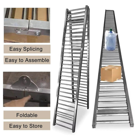 Foldable Stainless Steel Gravity Conveyor Rollers For Trailers And Warehouses, Rustproof And Pro Grade Unloading Slide, 25 mm rollers