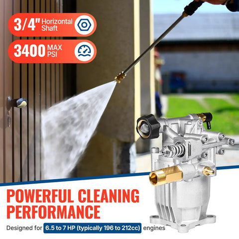 Three Quarter Inch Shaft Horizontal Pressure Washer Pump Replacement Kit Delivers 3400 PSI At 2.5 GPM with stainless pistons