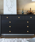 Black dresser with Solid Brass Knobs Set In Brushed Gold Finish For Cabinets Dressers And Drawers Contemporary Euro Style.