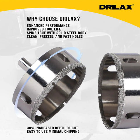 3 Inch Diamond Hole Saw Kit With Drill Guide showing enhanced performance and improved tool life for precise cuts.