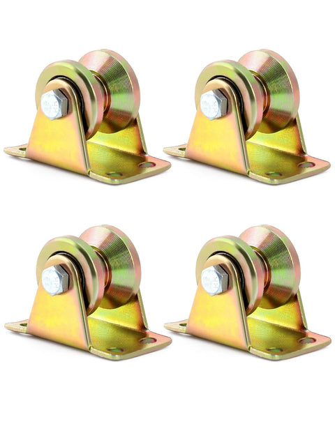 Steel Groove Rigid Caster Wheel 1 Point 2 Inch Diameter 4 Pack V Groove Wheel Sliding Gate Rollers With V Shaped Bracket Heavy Duty