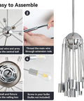 Assembly process of Mid Century Modern Pendant Light 6 Light Sputnik Chandelier In Black And Gold With Adjustable Arms