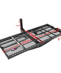 Heavy Duty Hitch Mount Cargo Carrier For 2 Inch Receiver 60 By 24 By 14.4 Inch Folding Luggage Rack With Mesh Surface And Raised Rails Rust Resistant Steel with measurements