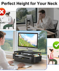 Monitor Stand Riser With Drawer And Pen Holders, Desk Organizer For Office Use showing ergonomic setup and workspace improvement.