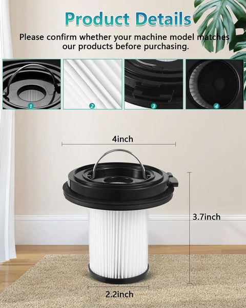 2 Pack Replacement Vacuum Filters For Cleanview XR Cordless Vacuum Cleaner 200W And Pet 300W Models Fits 3789U 3789X 3789 3797V 3797W 3797 1638010 No Fuss Install High Efficiency Filtration For Strong Suction And Longer Life. white pleated filter, 4 x 3.7 x 2.2 inch