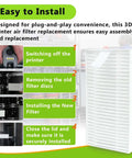 Installation guide for 2 Pack 3D Printer Air Filter Cartridges For Adventurer 5M Pro showing easy steps for replacement.