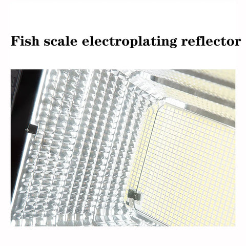 JUDYSSY Solar Flood Light Outdoor fish scale electroplating reflector detail for optimal light output, black design.