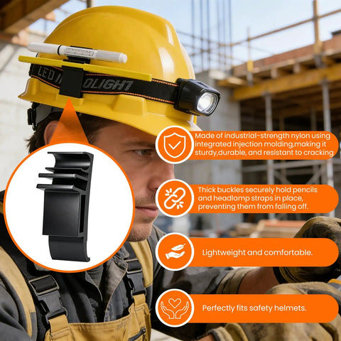 4 Pack Hard Hat Pencil Holder Clip 3 In 1 Universal Accessory For Carpenters Pencils And Markers shown on yellow hard hat