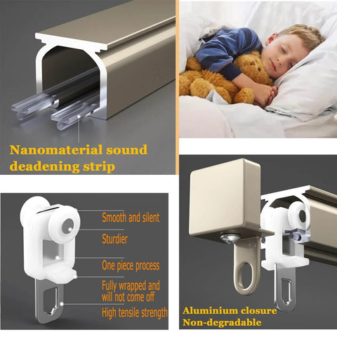 Heavy Duty Aluminum Curtain Track System 90cm Ceiling Or Wall Mount For Heavy Curtains And Sliding Panels In Black Finish, Adjustable 50cm To 600cm, Rustproof Waterproof With Stainless Steel Track