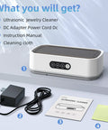 High Powered Ultrasonic Jewelry Cleaner 40W 49000 Hz 360 Degree Deep Cleaning 22oz with accessories and manual on display