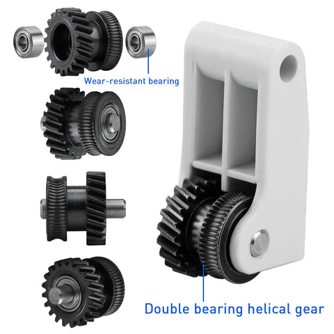 All Metal Hotend Upgrade Kit For P1S Direct Drive Extruder with helical gear handle and hardened steel gears in detail view.
