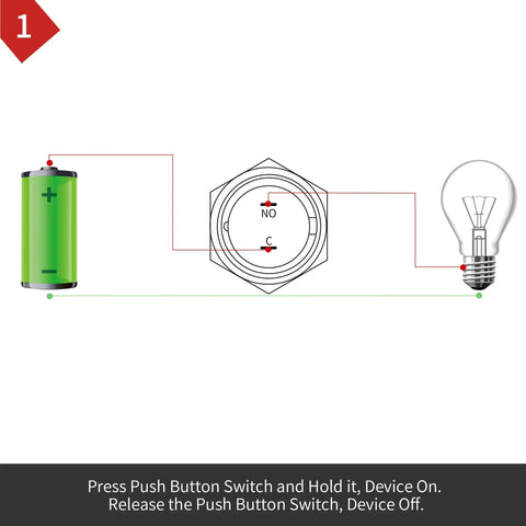 Wiring diagram for 19mm Momentary Push Button Switch Waterproof Stainless Steel High Round Cap With High Flush Screw Terminals 250V 5A