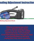 Heavy Duty Rock Solid Electric Strapping Machine For PP PET Bands Featuring Hot Swappable Batteries showing welding adjustment knob.