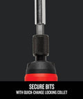 Close-up of 4V Electric Screwdriver Set With 300 RPM Drive, featuring quick-change locking collet for secure bit attachment.